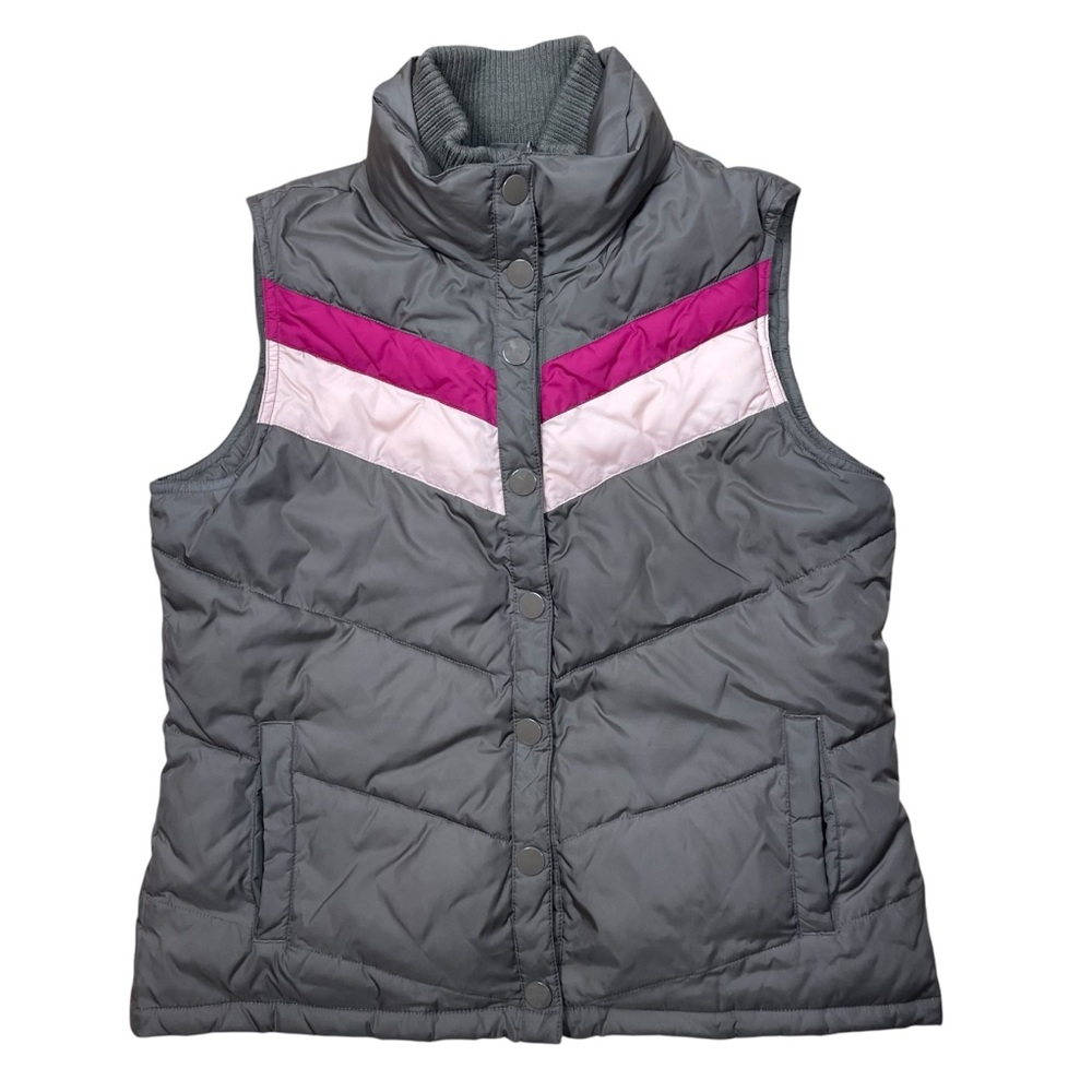 Retro Ski Puffer Vest Y2K Brown Stripe 70s Revival Large Pink Minimal Gorpcore